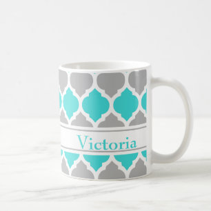 Blauwgroen en grijs Marokkaans Trellis Pattern Koffiemok