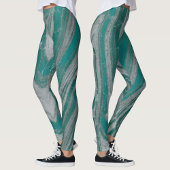 Blauwgroen en grijs Natuurlijke Wavy Patroon Chic Leggings