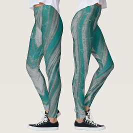 Blauwgroen en grijs Natuurlijke Wavy Patroon Chic Leggings