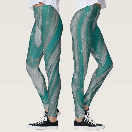 Blauwgroen en grijs Natuurlijke Wavy Patroon Chic Leggings