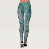 Blauwgroen en grijs Natuurlijke Wavy Patroon Chic Leggings (Achterkant)