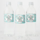 Blauwgroen en grijs Olifant thema Baby shower Waterfles Etiket (Flessen)