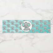 Blauwgroen en grijs Olifant thema Baby shower Waterfles Etiket (Enkel label)