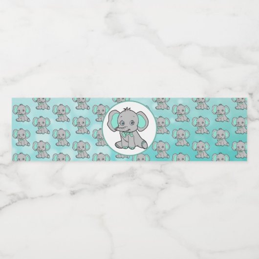 Blauwgroen en grijs Olifant thema Baby shower Waterfles Etiket (Enkel label)