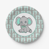 Blauwgroen en grijs Olifant Theme Baby shower Papieren Bordje (Voorkant)