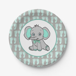 Blauwgroen en grijs Olifant Theme Baby shower Papieren Bordje