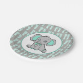 Blauwgroen en grijs Olifant Theme Baby shower Papieren Bordje (Gekanteld)