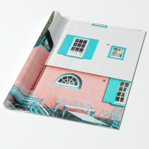 BLAUWGROEN EN GRIJS TABEL EN BENCH BESIDE WITTE EN CADEAUPAPIER