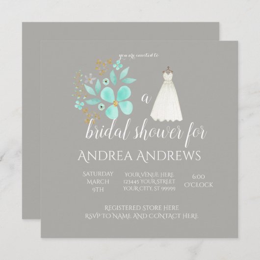 Blauwgroen en grijze bridal Shower Invitation Kaart (Voorkant / Achterkant)