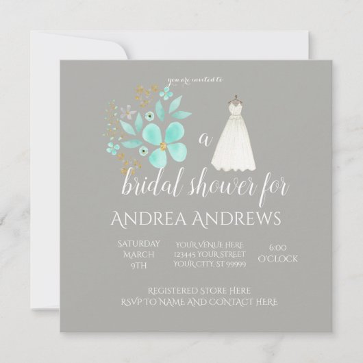 Blauwgroen en grijze bridal Shower Invitation Kaart (Voorkant)