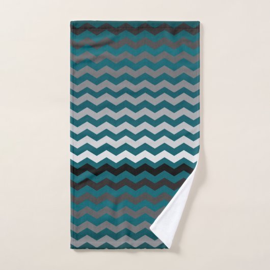 Blauwgroen en grijze Chevron Stripes Bad Handdoek (Handdoek)