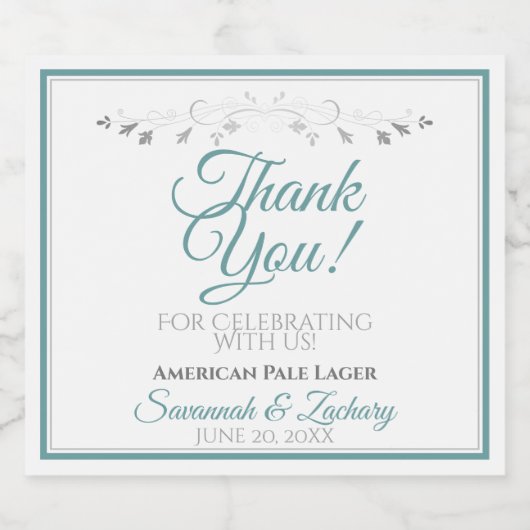 Blauwgroen en grijze eenvoudige legante bruiloft D Bier Etiket (Enkel label)