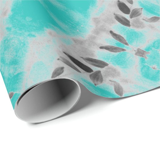 Blauwgroen en grijze Floral Cadeaupapier (Rol Hoek)