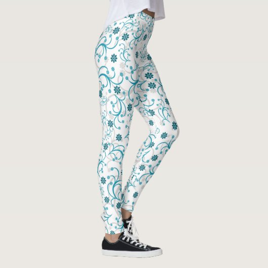 Blauwgroen en grijze Floral Leggings (Rechts)