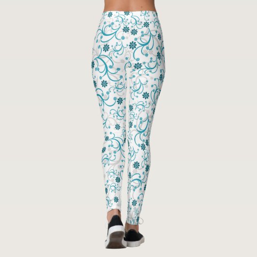 Blauwgroen en grijze Floral Leggings (Achterkant)
