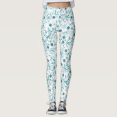 Blauwgroen en grijze Floral Leggings (Voorkant)