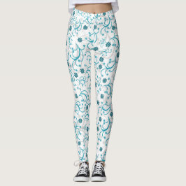 Blauwgroen en grijze Floral Leggings