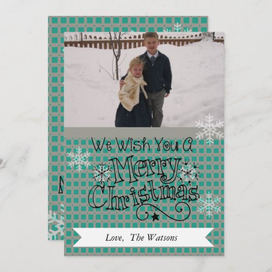 Blauwgroen en grijze kerstfotofeestdag Kaart (Voorkant / Achterkant)