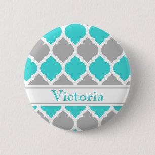 Blauwgroen en grijze Marokkaanse Trellis Ronde Button 5,7 Cm