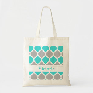 Blauwgroen en grijze Marokkaanse Trellis Tote Bag