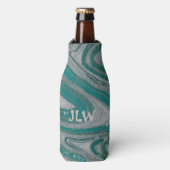 Blauwgroen en grijze minerale golven flesjeskoeler (Fles Voorkant)