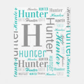 Blauwgroen en grijze naam en monogram Cloud Word A Fleece Deken (Voorkant)