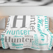 Blauwgroen en grijze naam en monogram Cloud Word A Fleece Deken