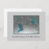 Blauwgroen en grijze vlinders slaan de datum op aankondigingskaart (Voorkant / Achterkant)