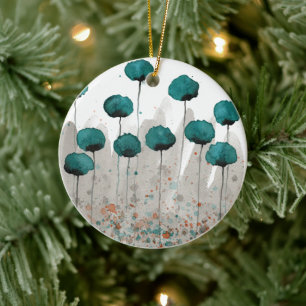 Blauwgroen en grijze Waterverf Keramisch Ornament