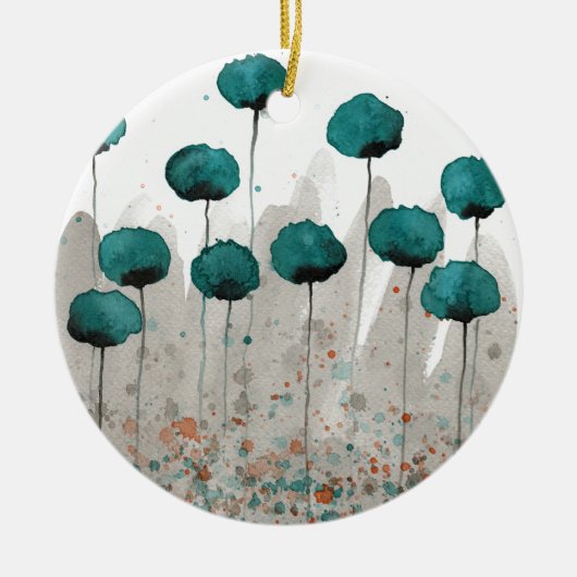 Blauwgroen en grijze Waterverf Keramisch Ornament (Voorkant)