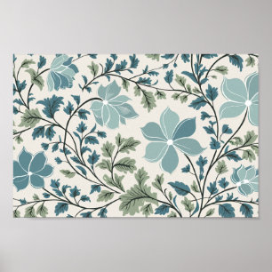 Blauwgroen en groen bloemenpatroon op de achtergro poster