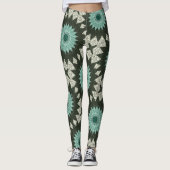 Blauwgroen en groen geometrisch mandala-patroon leggings (Voorkant)
