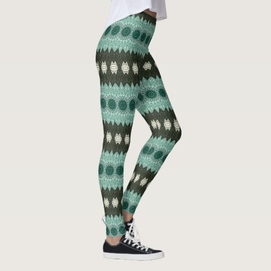 Blauwgroen en groen geometrisch mandala-patroon leggings (Rechts)