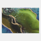 Blauwgroen en groen Glitter Peacock Agate Inpakpapier Vel (Voorkant 3)
