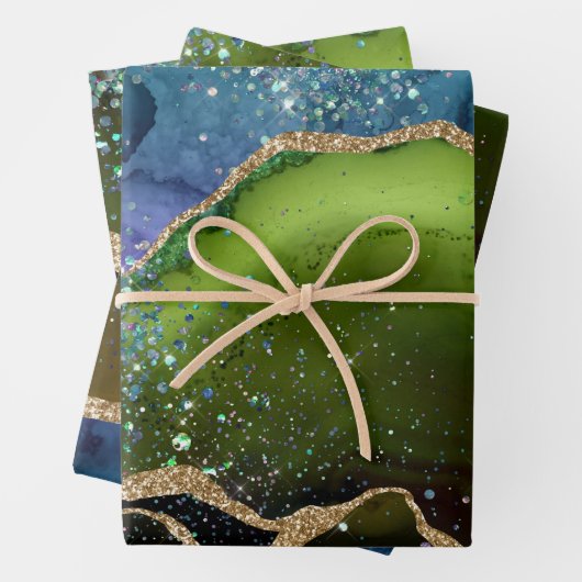 Blauwgroen en groen Glitter Peacock Agate Inpakpapier Vel (In situ)