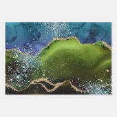 Blauwgroen en groen Glitter Peacock Agate Inpakpapier Vel (Voorkant)