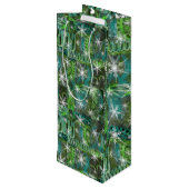 Blauwgroen en groen met sneeuwvlokken Holiday Wine Wijn Cadeautas (Achterkant Gekanteld)