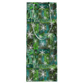 Blauwgroen en groen met sneeuwvlokken Holiday Wine Wijn Cadeautas (Achterkant)