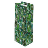 Blauwgroen en groen met sneeuwvlokken Holiday Wine Wijn Cadeautas (Voorkant Gekanteld)
