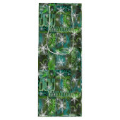 Blauwgroen en groen met sneeuwvlokken Holiday Wine Wijn Cadeautas (Voorkant)