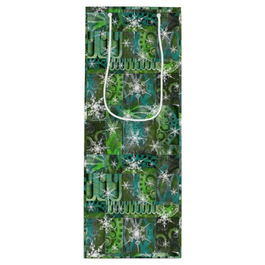 Blauwgroen en groen met sneeuwvlokken Holiday Wine Wijn Cadeautas (Voorkant)