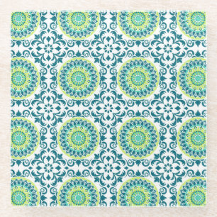 Blauwgroen en groene Boho stijl Glazen Onderzetter