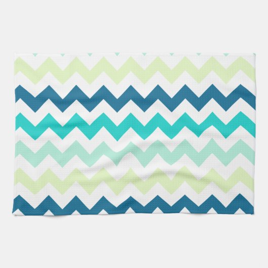 Blauwgroen en groene Chevron Theedoek (Horizontaal)