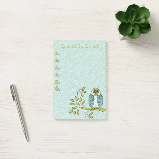 Blauwgroen en groene Owl die wordt gepersonaliseer Post-it® Notes (Kantoor)