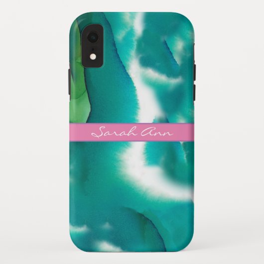 Blauwgroen en groene Waterverf schilderen Case-Mate iPhone Case (Achterkant)