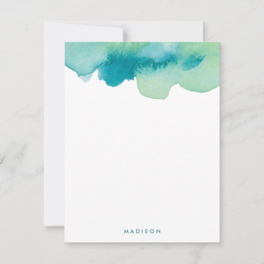 Blauwgroen en groene Waterverven Hartelijk dank Notitiekaartje (Voorkant)