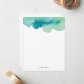 Blauwgroen en groene Waterverven Hartelijk dank Notitiekaartje (Voorkant / Achterkant in situ)