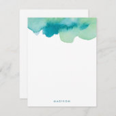 Blauwgroen en groene Waterverven Hartelijk dank Notitiekaartje (Voorkant / Achterkant)