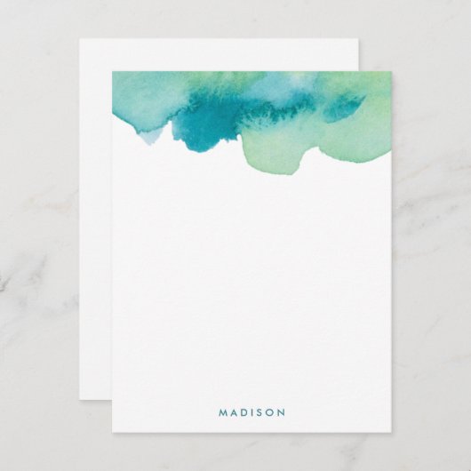 Blauwgroen en groene Waterverven Hartelijk dank Notitiekaartje (Voorkant / Achterkant)