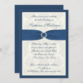 Blauwgroen en ivoren Damask 50e verjaardag Uitnodi Kaart (Voorkant / Achterkant)